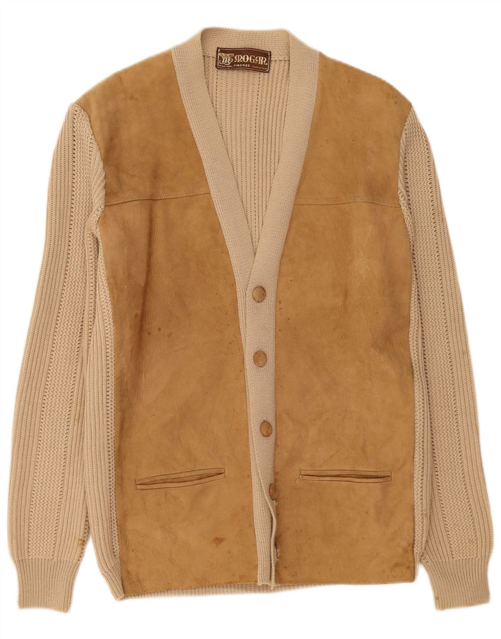 Vintage herre cardigan sweater IT 50 Medium Beige Læder