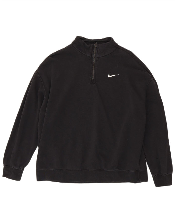 Nike Dame Oversized Zip Neck Sweatshirt Jumper UK 10 Small Black Bomuld