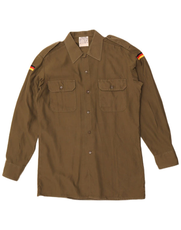Vintage Herre Military Shirt Størrelse 39/40 Medium Khaki Polyester