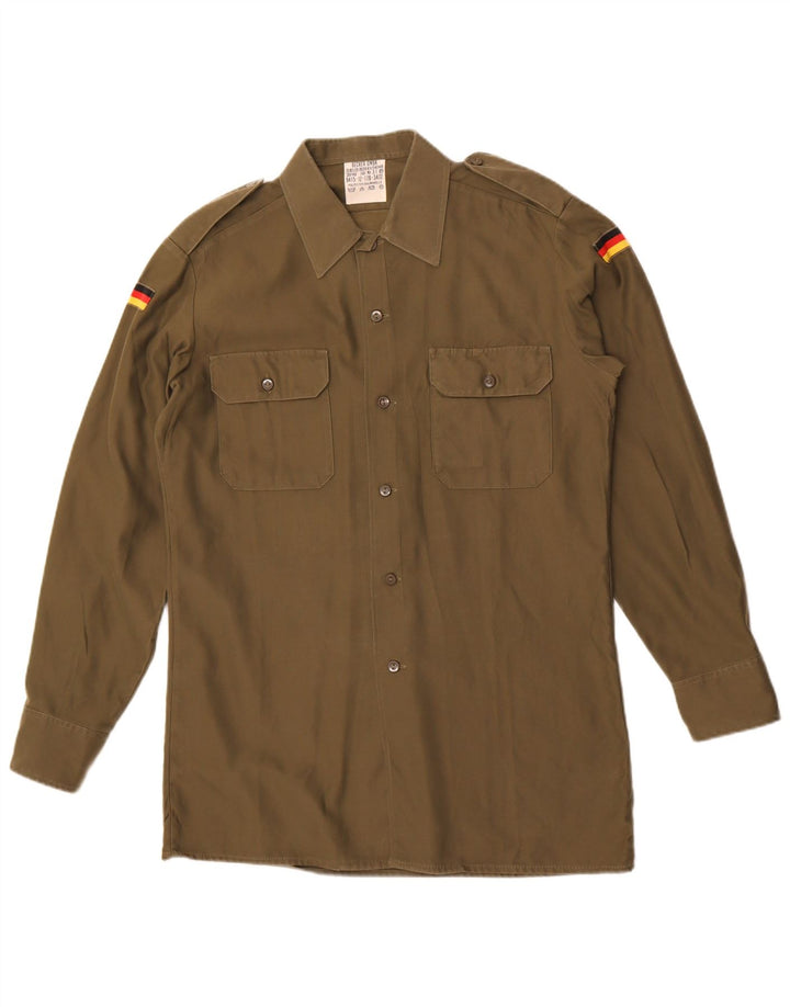 Vintage Herre Military Shirt Størrelse 39/40 Medium Khaki Polyester