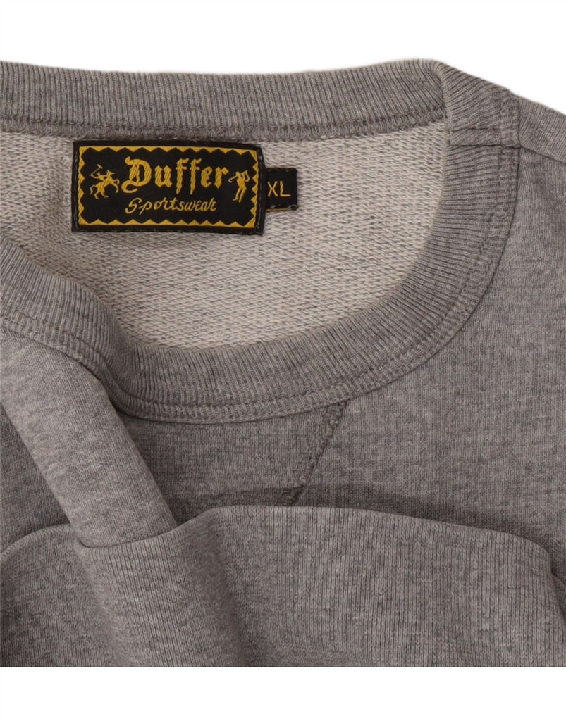 DUFFER Mens Graphic Sweatshirt Jumper XL Grey Vintage Duffer and Second-Hand Duffer from Messina Hembry 