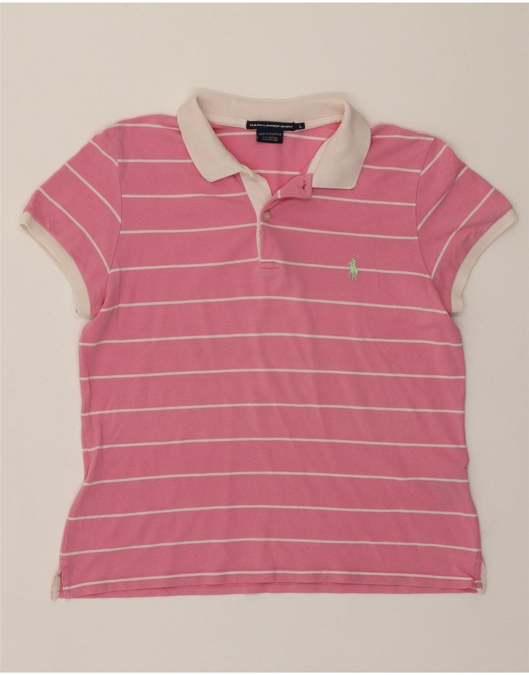 RALPH LAUREN Dame Polo Shirt UK 14 Stor Pink Stribet Bomuld