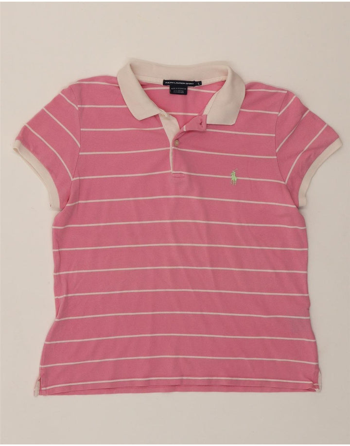RALPH LAUREN Dame Polo Shirt UK 14 Stor Pink Stribet Bomuld