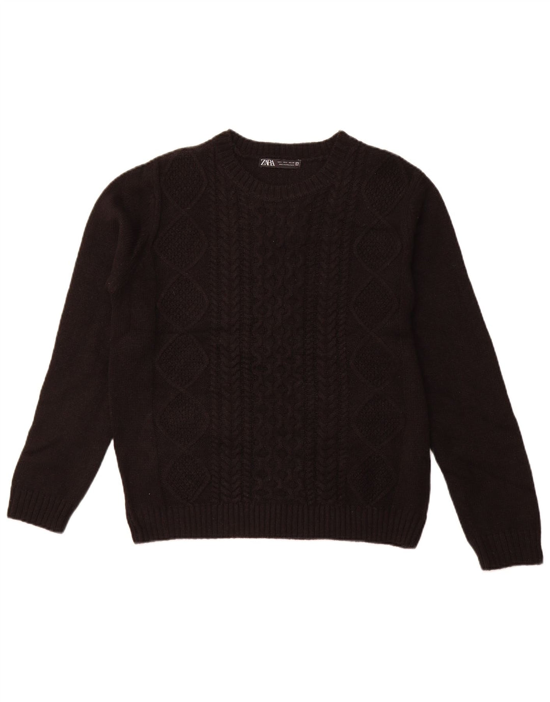 Zara Dame Crew Neck Jumper Sweater UK 14 Large Black Acryl