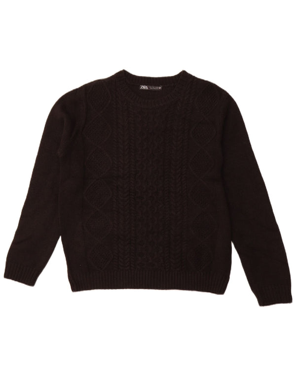 Zara Dame Crew Neck Jumper Sweater UK 14 Large Black Acryl