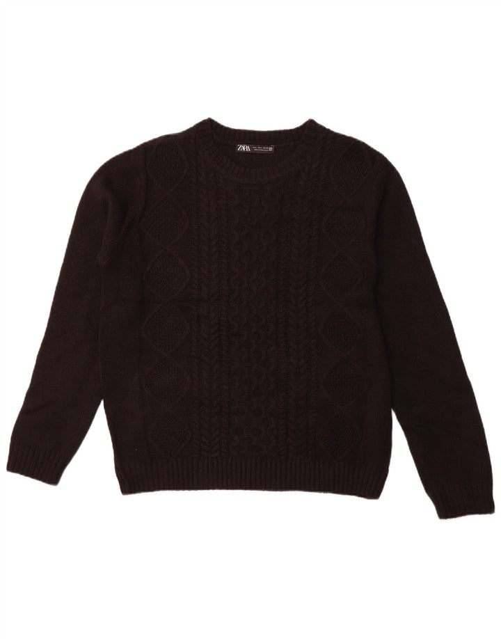 Zara Dame Crew Neck Jumper Sweater UK 14 Large Black Acryl