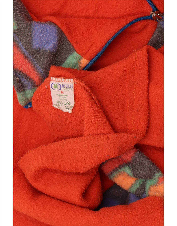 Vintage Herre grafisk lynlås hals Fleece Jumper Medium Orange Geometrisk