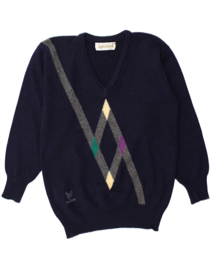 LYLE & SCOTT Womens V-Neck Jumper Sweater EU 40 Medium Navy Blue Vintage Lyle & Scott and Second-Hand Lyle & Scott from Messina Hembry 