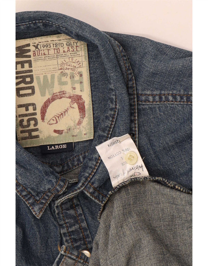 Weird Fish Denimskjorte til mænd Large Blue Cotton