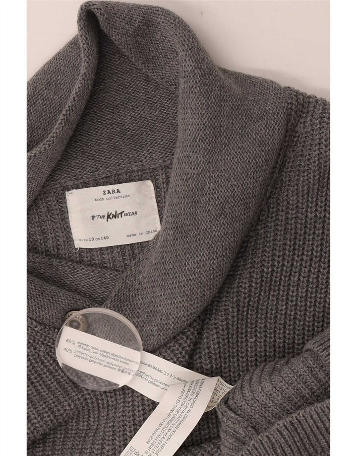 Zara Boys Shawl Neck Jumper Sweater 9-10 År Grå Bomuld