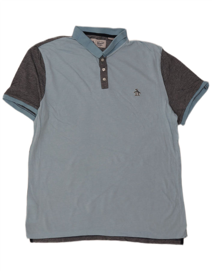 PENGUIN Polo Shirt til mænd 2XL Blå Colourblock Bomuld