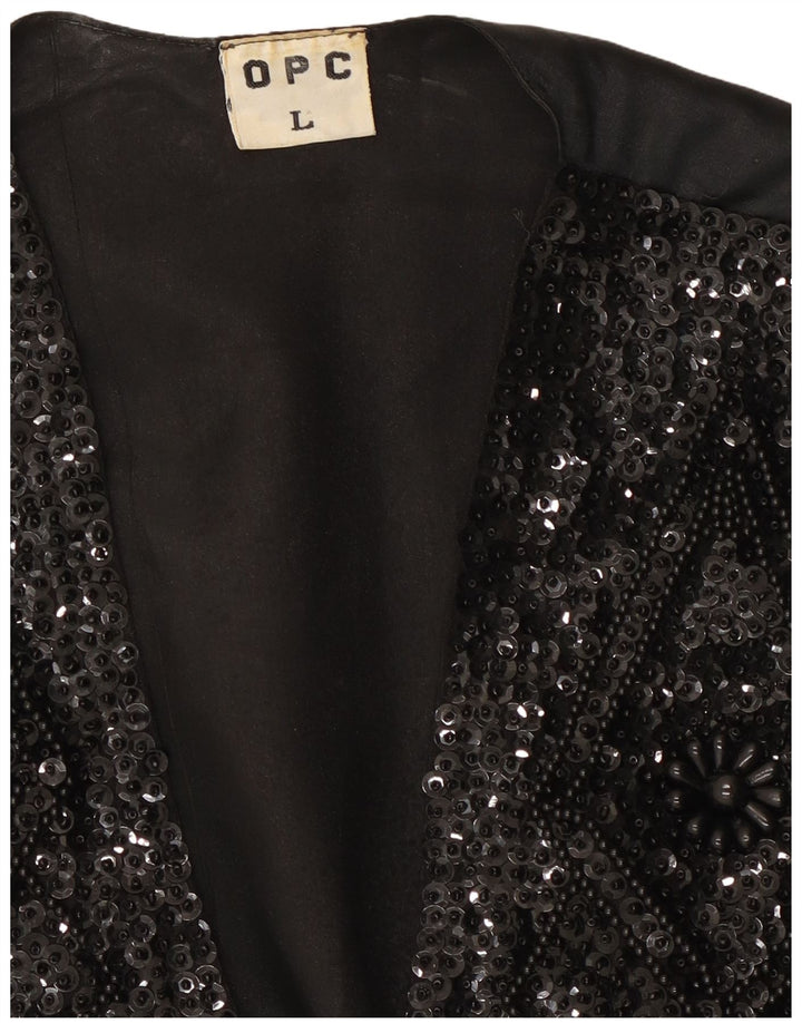 Vintage kvinders Crop pailletter vest UK 14 Large Black