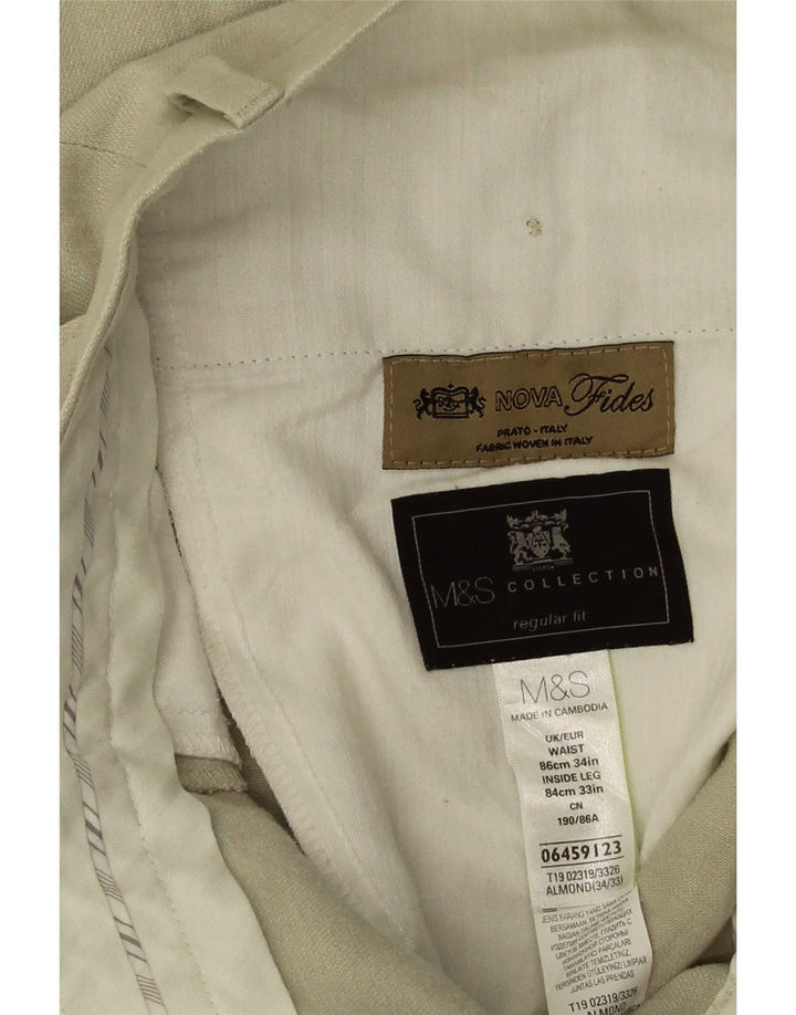 Marks & Spencer Herre Regular Fit Suit Bukser W34 L33 Beige hør