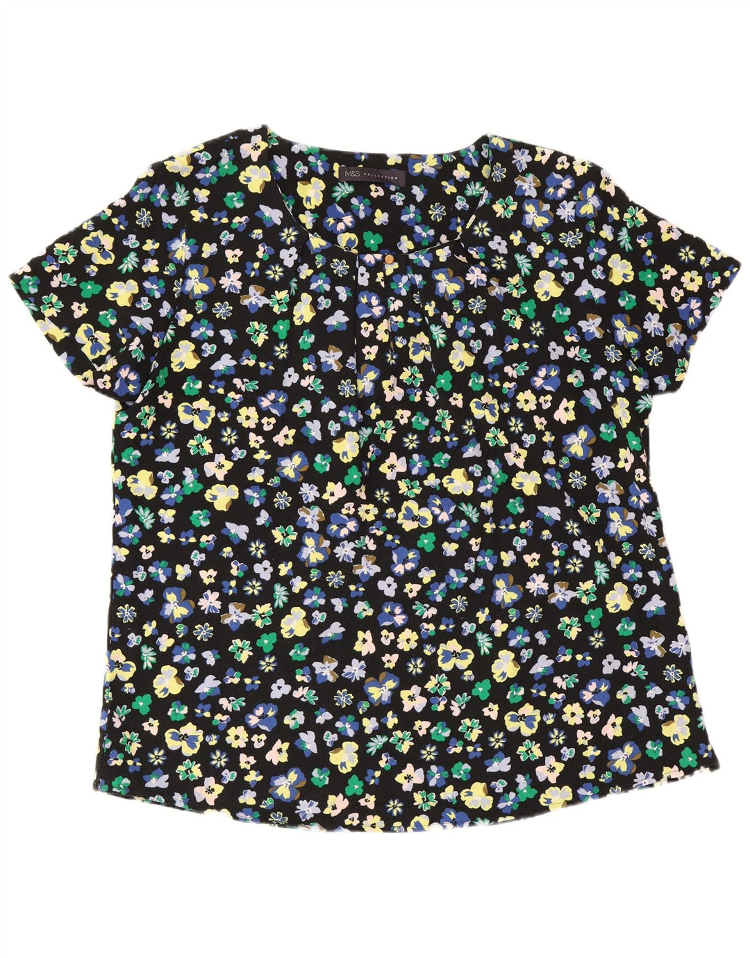 Marks & Spencer Damebluse Top UK 12 Medium Black Floral Polyester