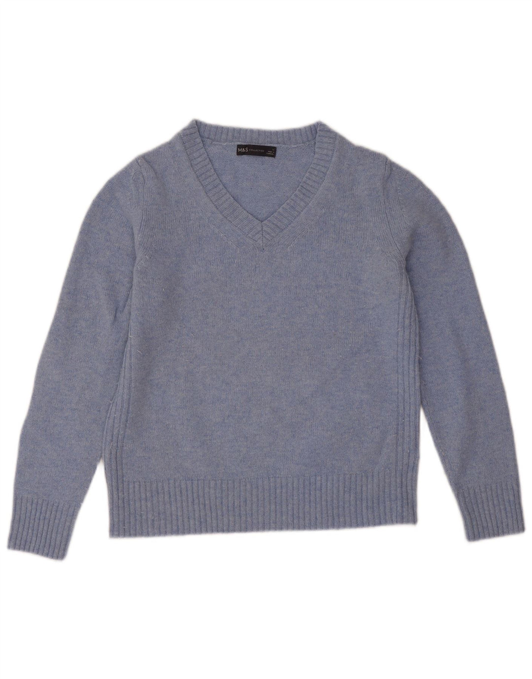 Marks & Spencer Dame V-hals sweater UK 12 Medium Blue Lambswool