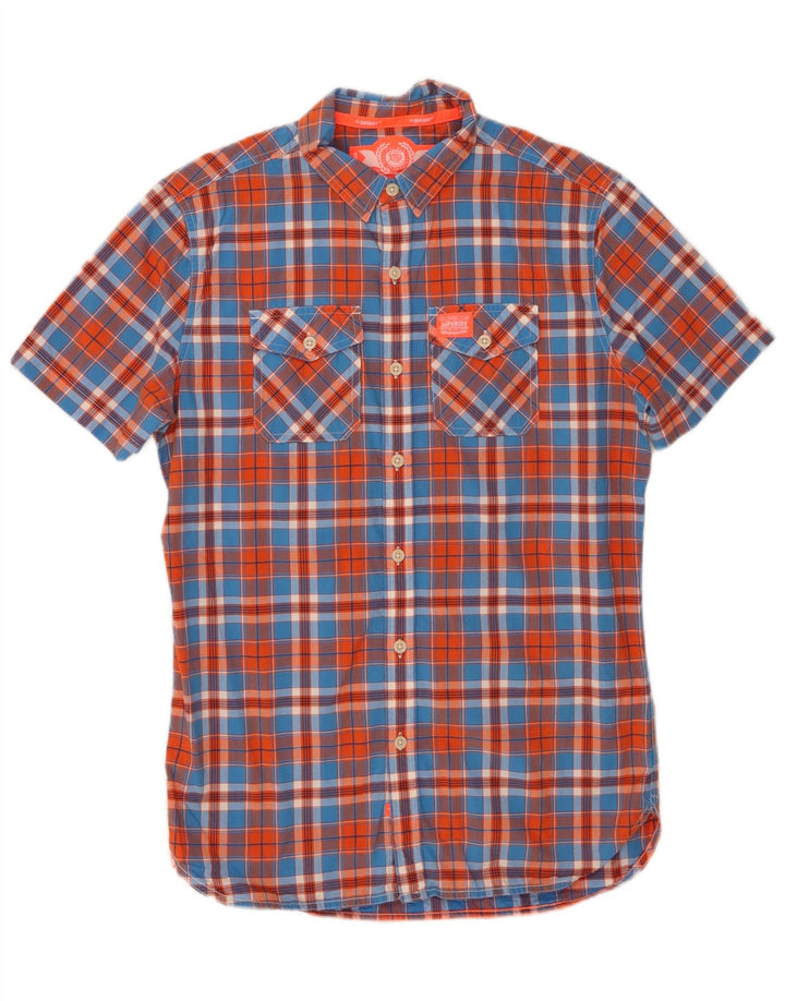 SUPERDRY Kortærmet Herreskjorte Medium Blue Ternet Bomuld