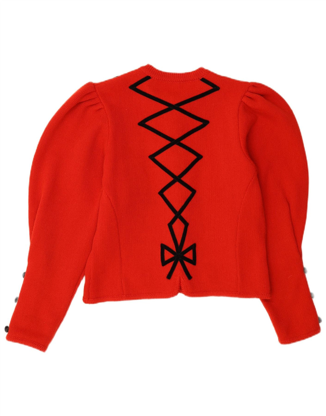 Astrifa Dame Crop Cardigan Sweater EU 40 Medium Rød Geometrisk Uld