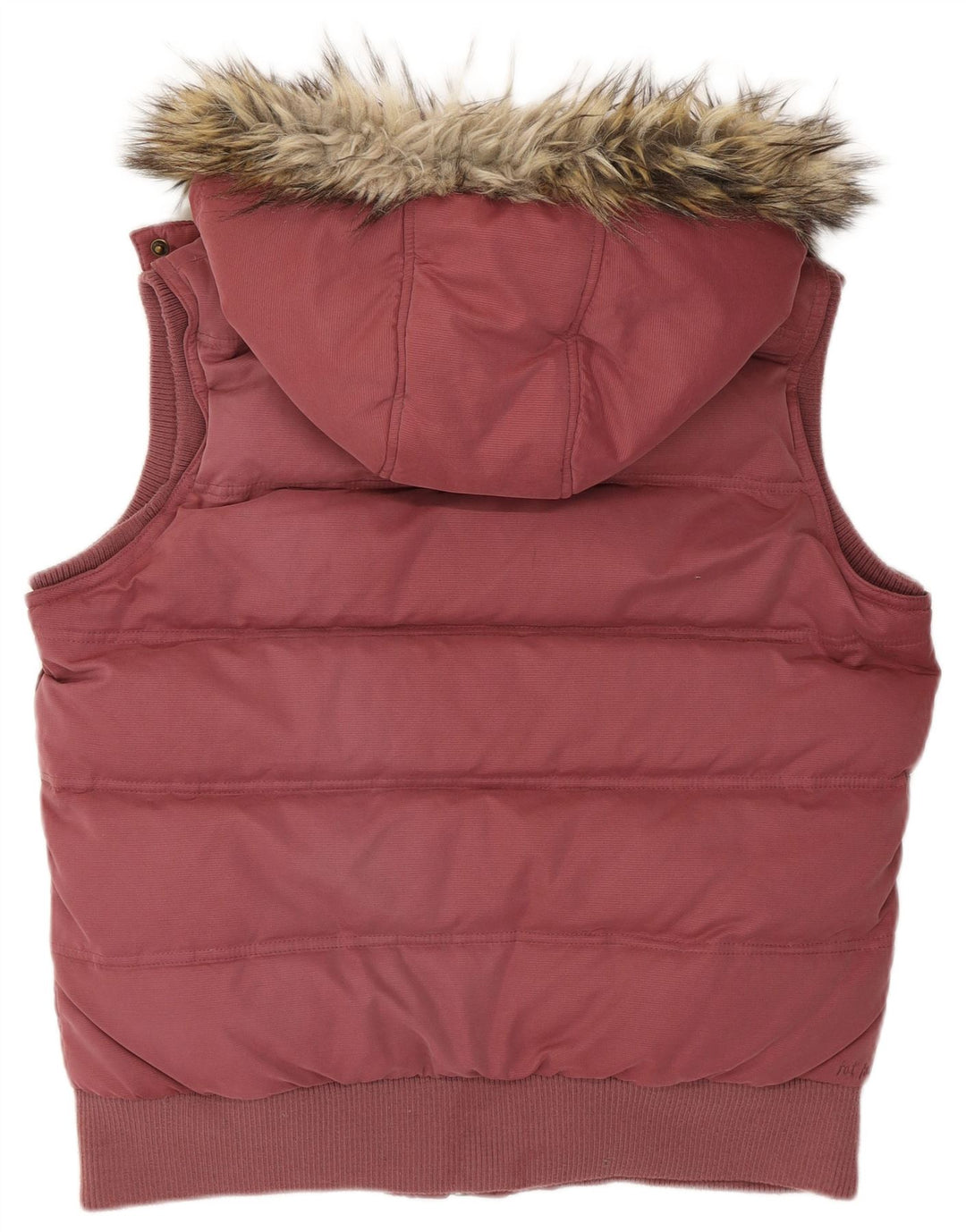 Fat Face Dame Hætte Polstret Gilet UK 14 Large Burgundy Polyester
