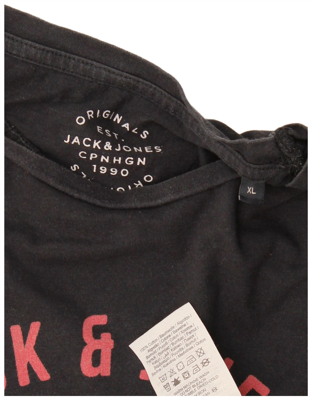 JACK & JONES Herre Originals Grafisk T-Shirt Top XL Sort Bomuld