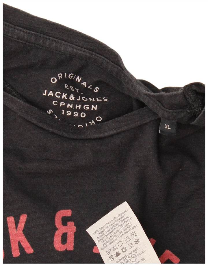 JACK & JONES Herre Originals Grafisk T-Shirt Top XL Sort Bomuld