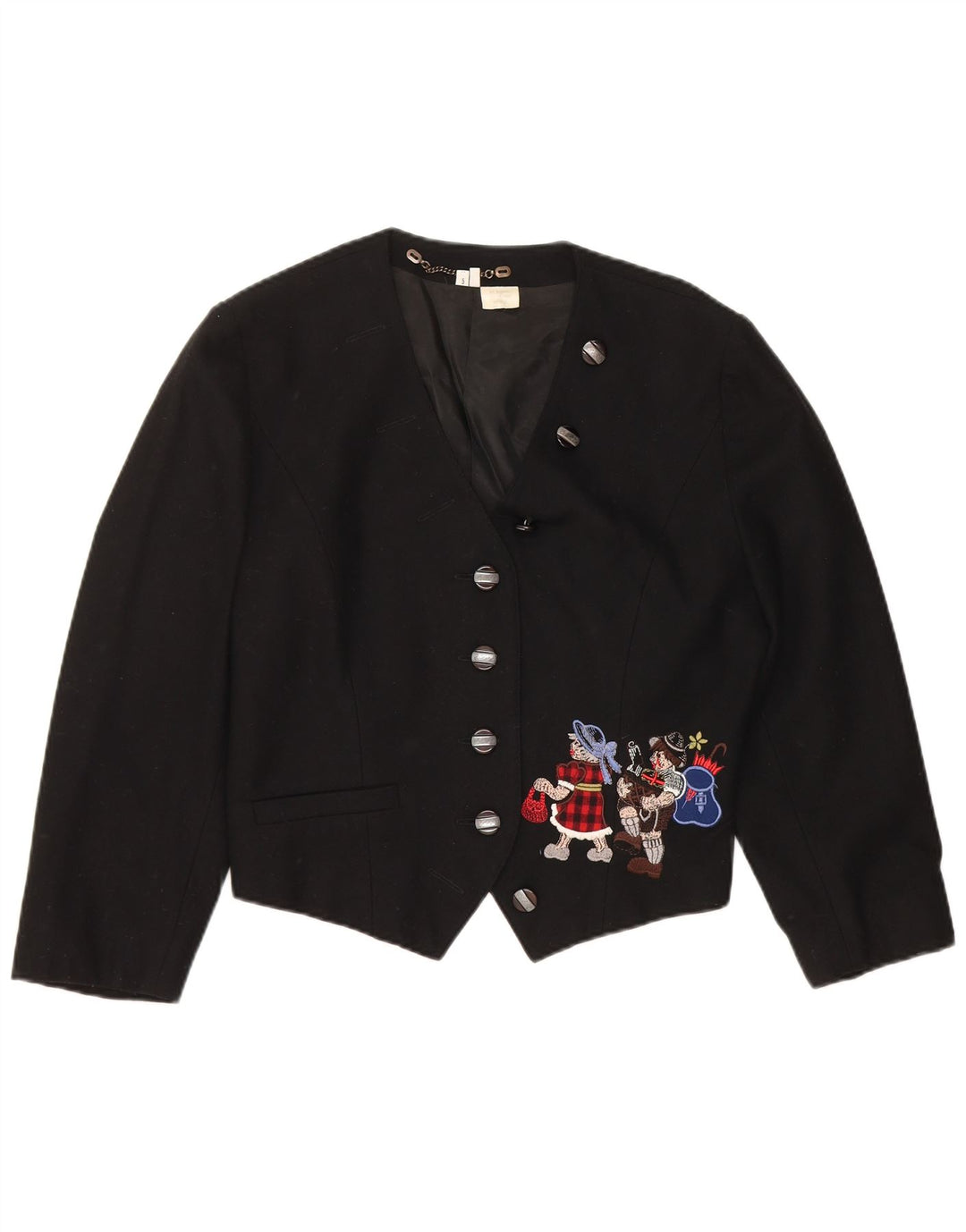 Vintage Dame Crop Graphic 3/4-ærmet Bolero-jakke EU 38 Medium Black