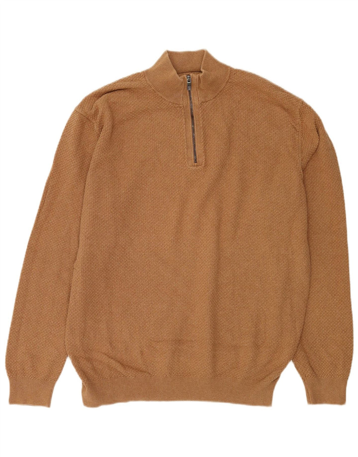 Massimo Dutti Herre Zip Neck Jumper Sweater 2XL Brun Bomuld