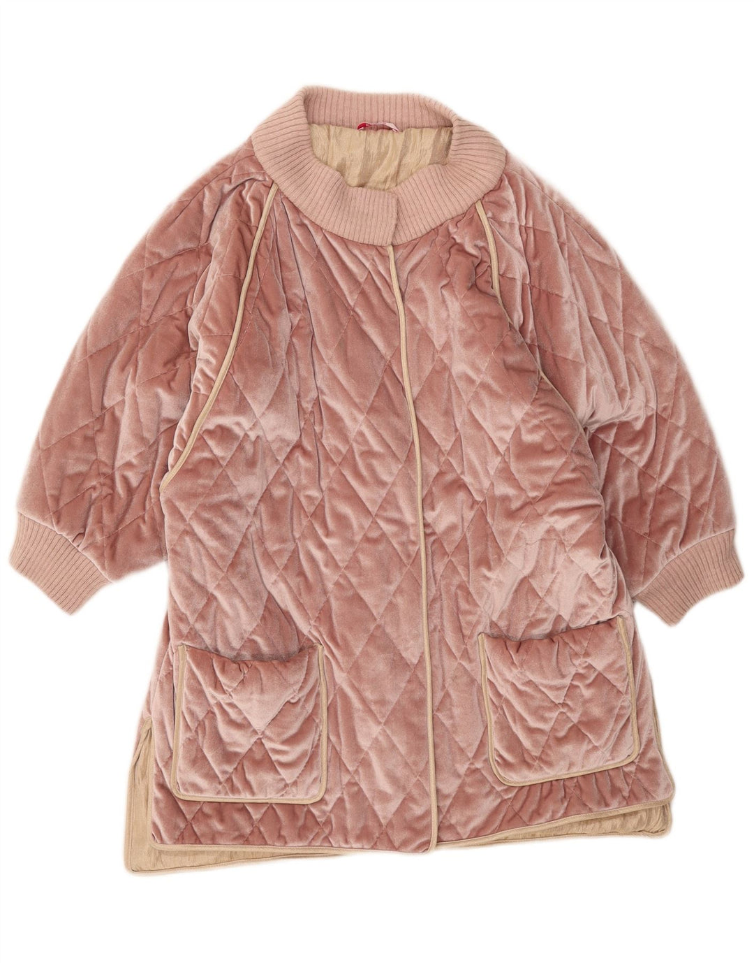 Vintage Dame Oversized Velour Quiltet Overfrakke UK 10 Small Pink Polyester