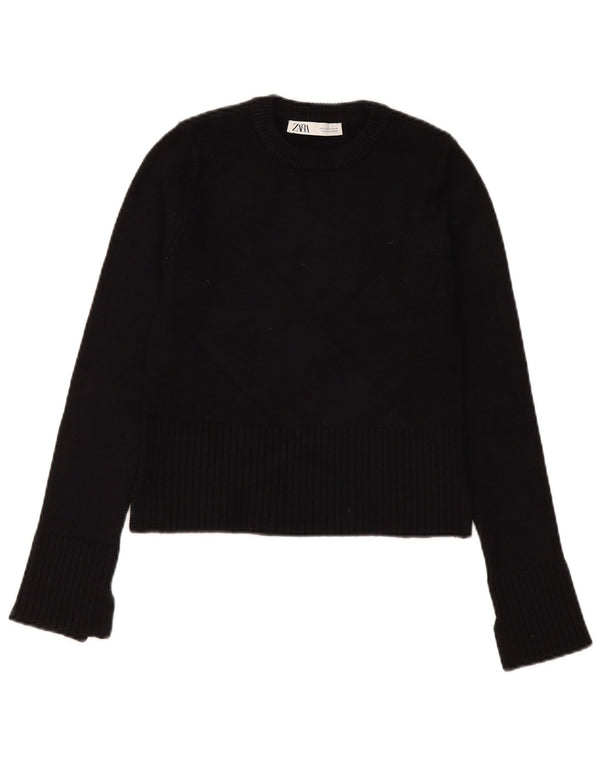 Zara Womens Crop Jumper Sweater med rund hals UK 6 XS Sort