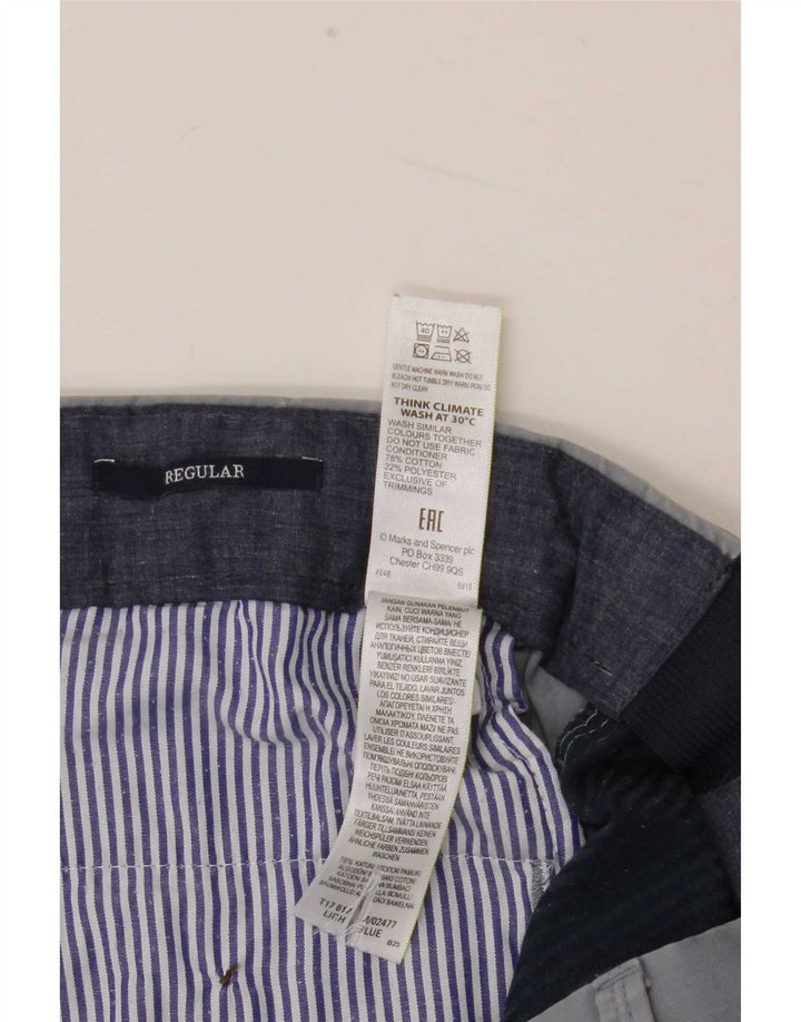Marks & Spencer Herre Straight Regular Suit Bukser W34 L29 Blue Cotton