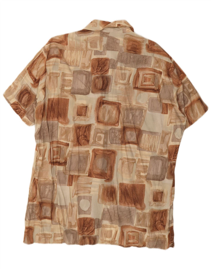 Vintage Kortærmet Herreskjorte XL Brun Patchwork Viscose