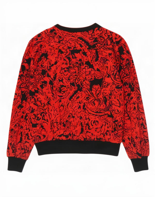 Vintage Dame Boat Neck Jumper Sweater IT 52 2XL Rød Blomsteruld