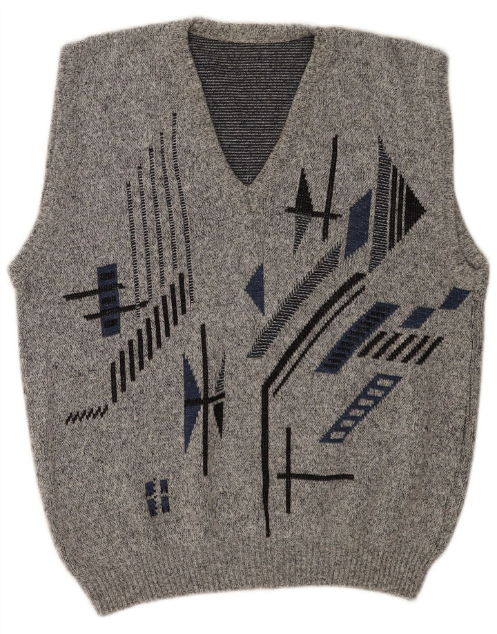 Vintage herrevest tanktop EU 50 mellemgrå geometrisk polyakryl