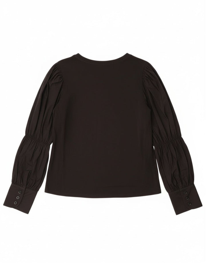 Zara Dame Langærmet Bluse Top UK 14 Medium Sort Bomuld