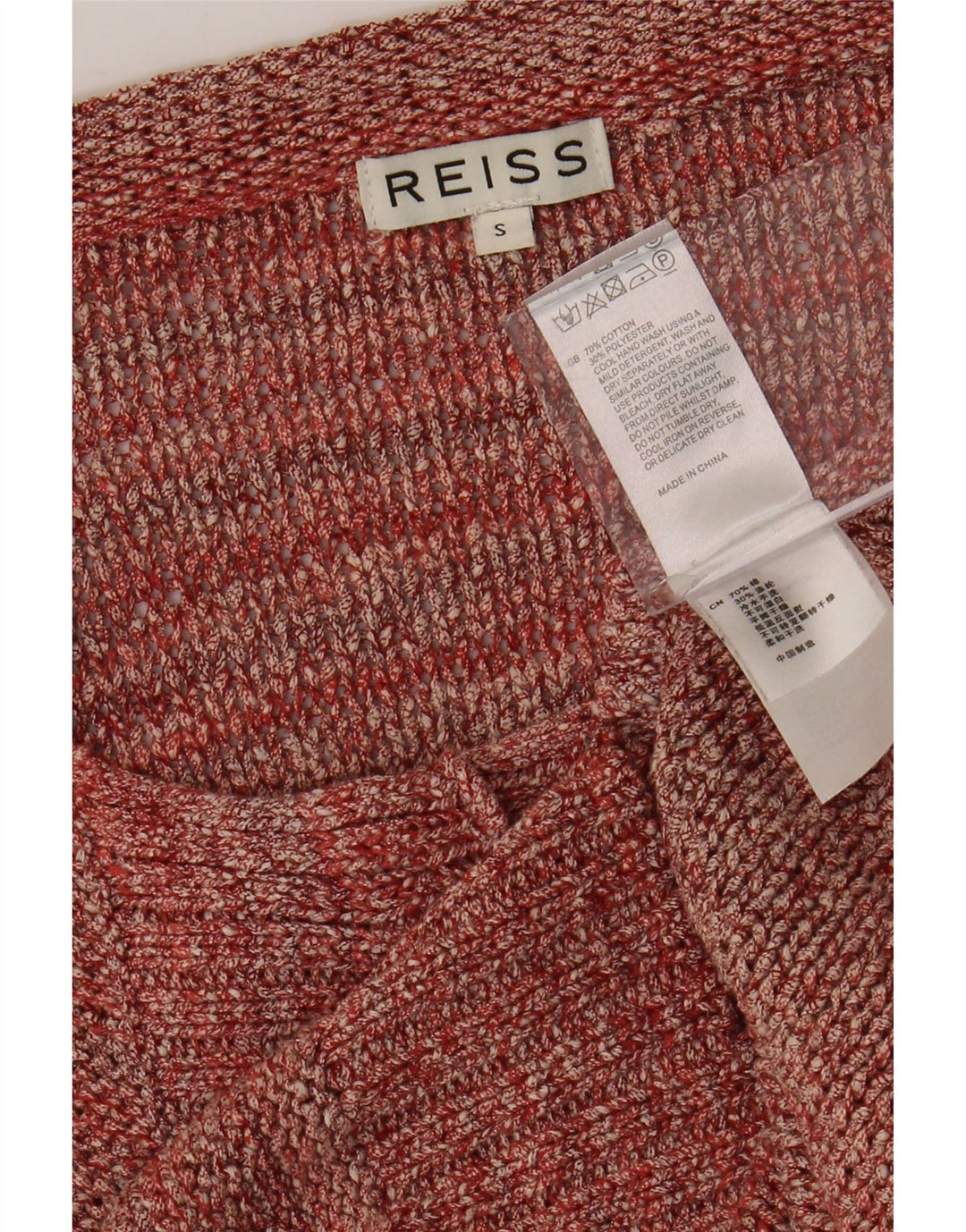 REISS Dame Crop Cardigan Sweater UK 10 Small Bourgogne Flecked Bomuld