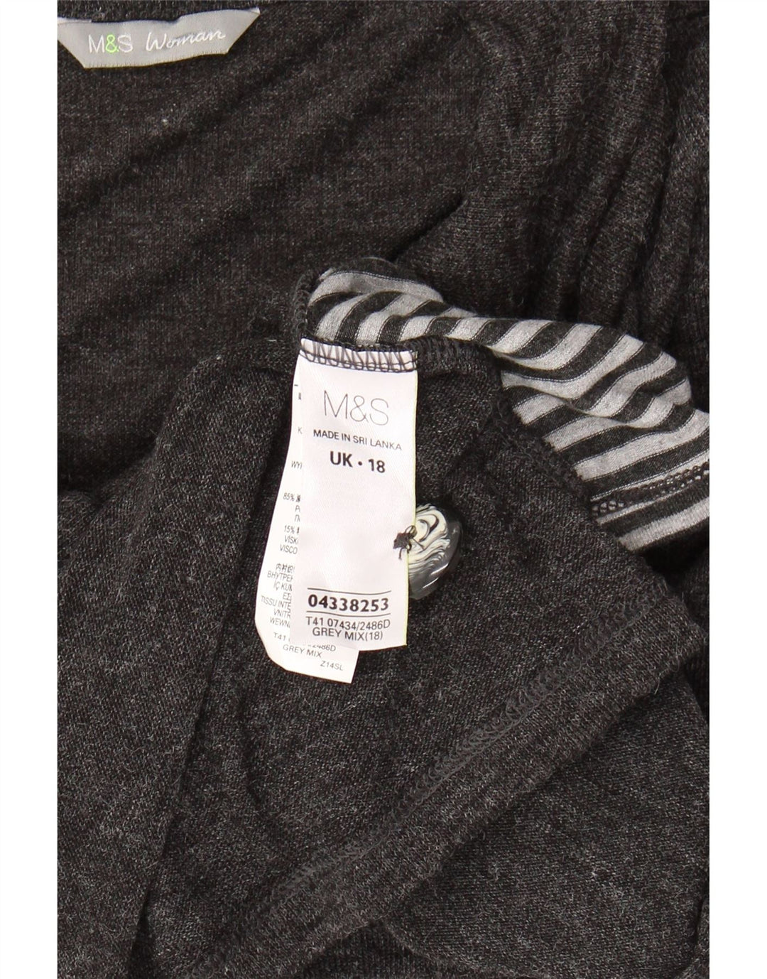 MARKS & SPENCER Womens 3/4 Sleeve Cardigan Sweater UK 18 XL Grey Polyester