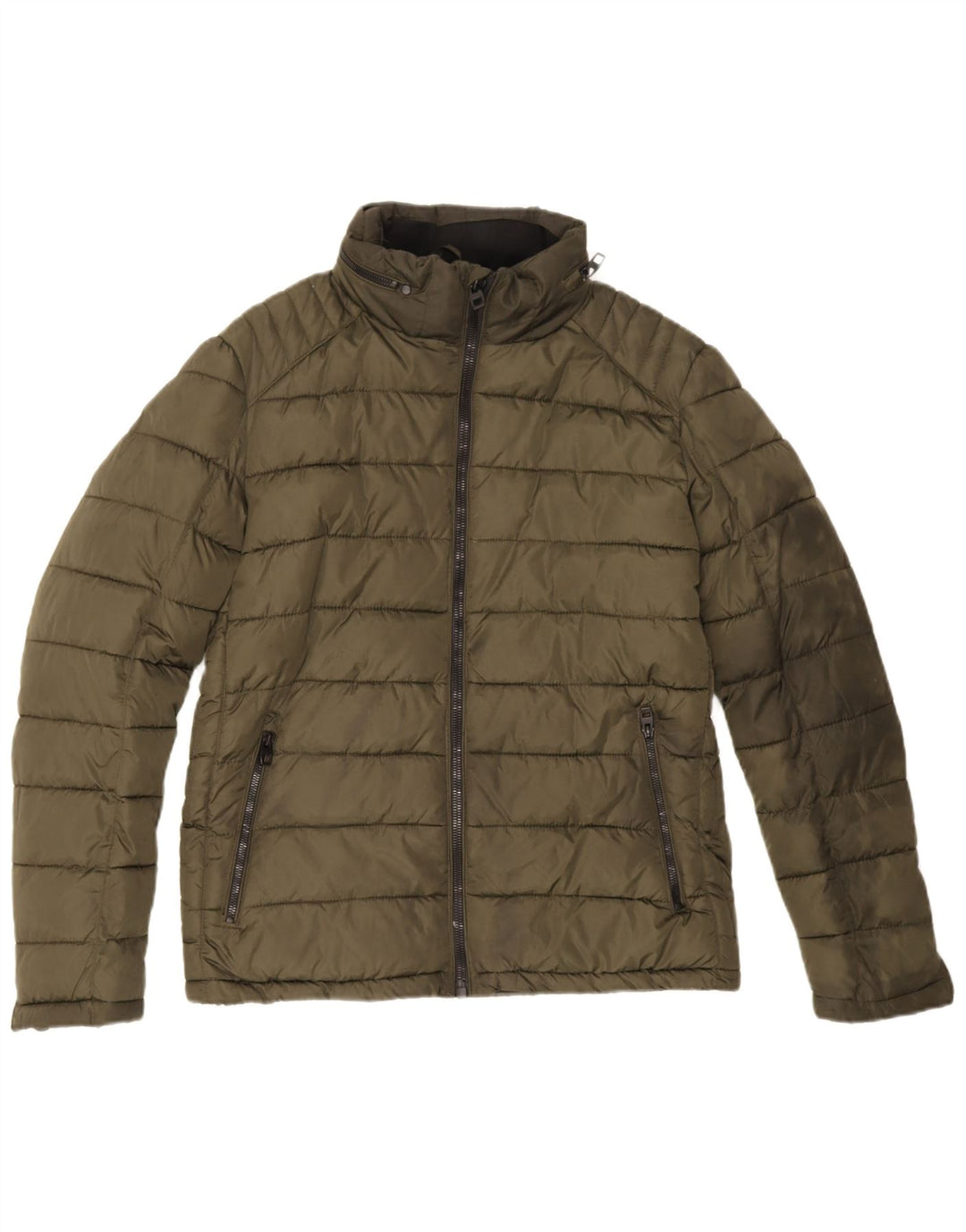 Zara Herre hættepolstret jakke UK 40 Large Khaki Polyester