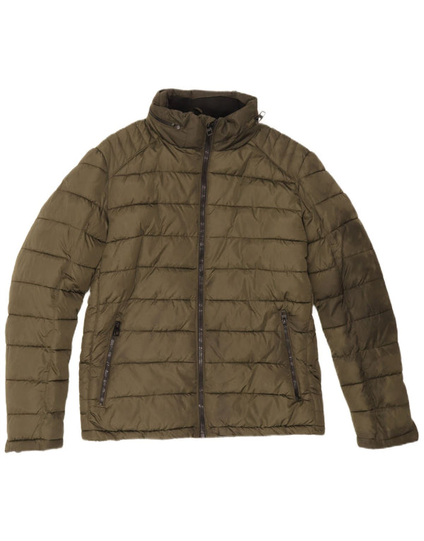 Zara Herre hættepolstret jakke UK 40 Large Khaki Polyester