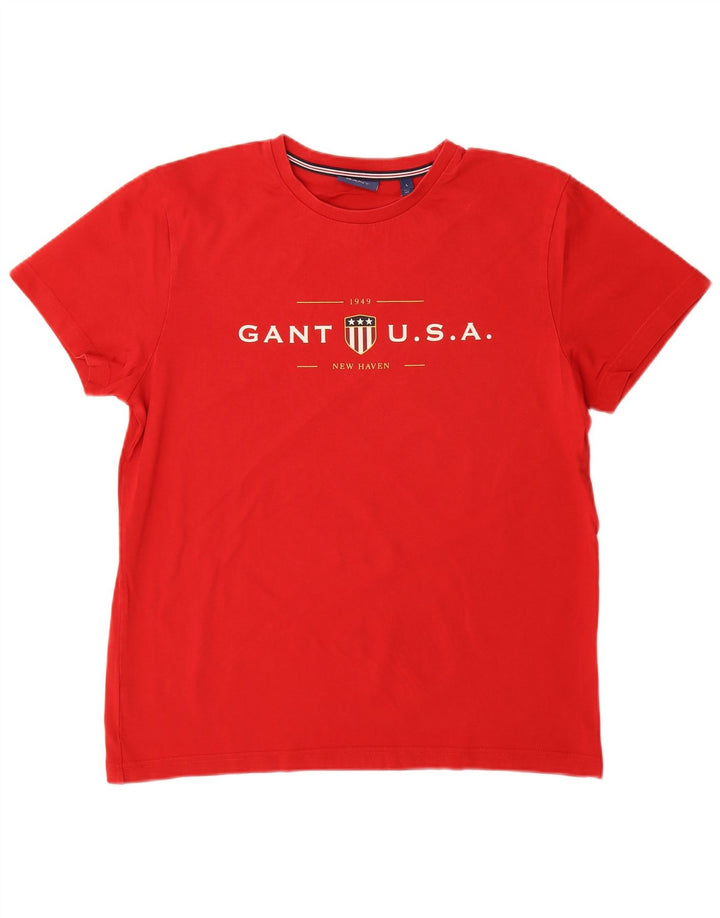Gant Herre Grafisk T-Shirt Top Stor Rød Bomuld