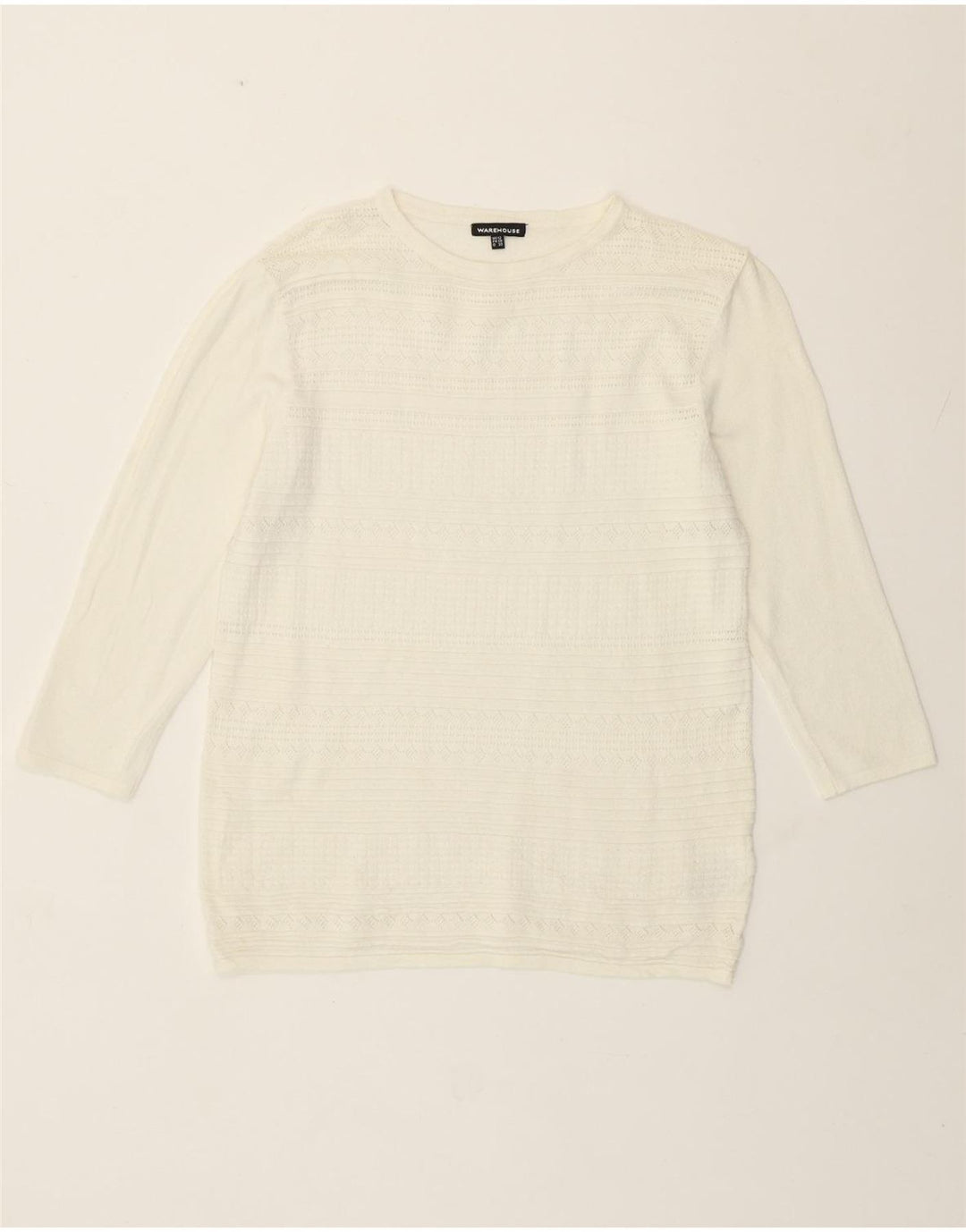 Warehouse Dame Jumper Sweater UK 12 Medium Off White Viscose