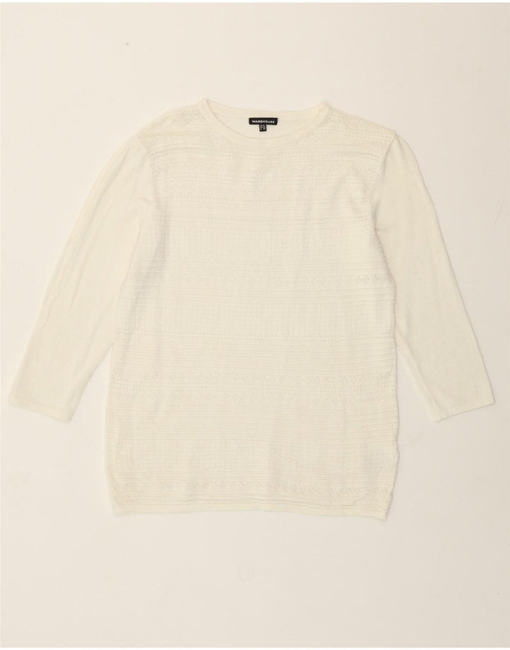 Warehouse Dame Jumper Sweater UK 12 Medium Off White Viscose