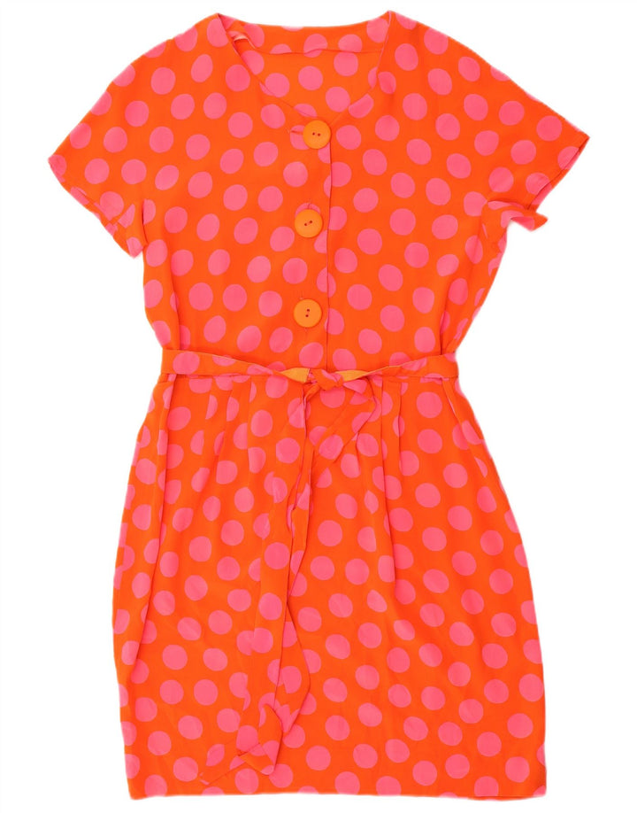 Vintage Dame A-Line Kjole UK 14 Medium Orange Polka Dot