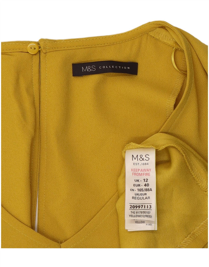 Marks & Spencer Dame A-Line Kjole UK 12 Medium Gul Polyester