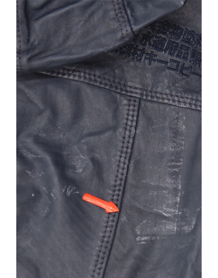 Superdry læderjakke med hætte til kvinder UK 14 Mellem marineblåt læder