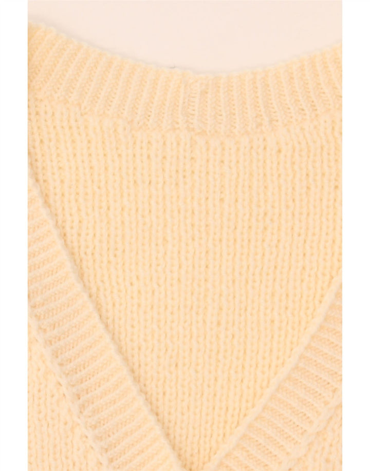 VINTAGE Womens V-Neck Jumper Sweater UK 14 Medium Beige Vintage Vintage and Second-Hand Vintage from Messina Hembry 