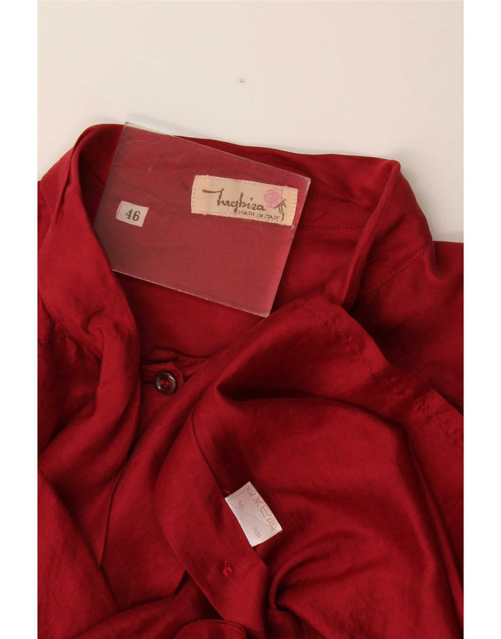 Vintage Dame Front Tie Shirt Bluse IT 46 Large Burgundy Silk