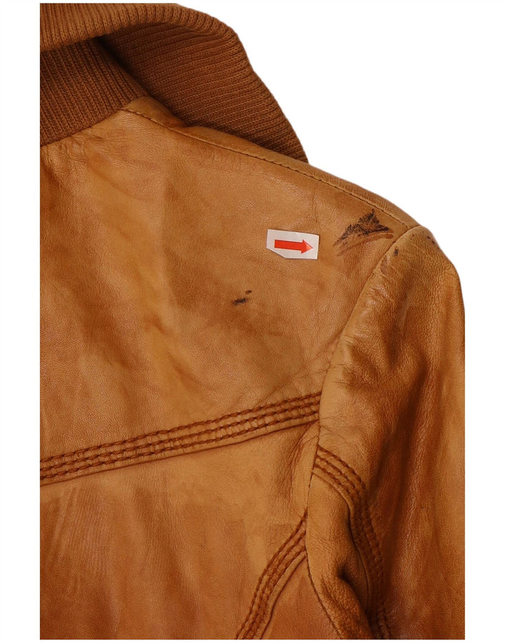 BERSHKA Dame Læderjakke UK 12 Medium Brun Læder