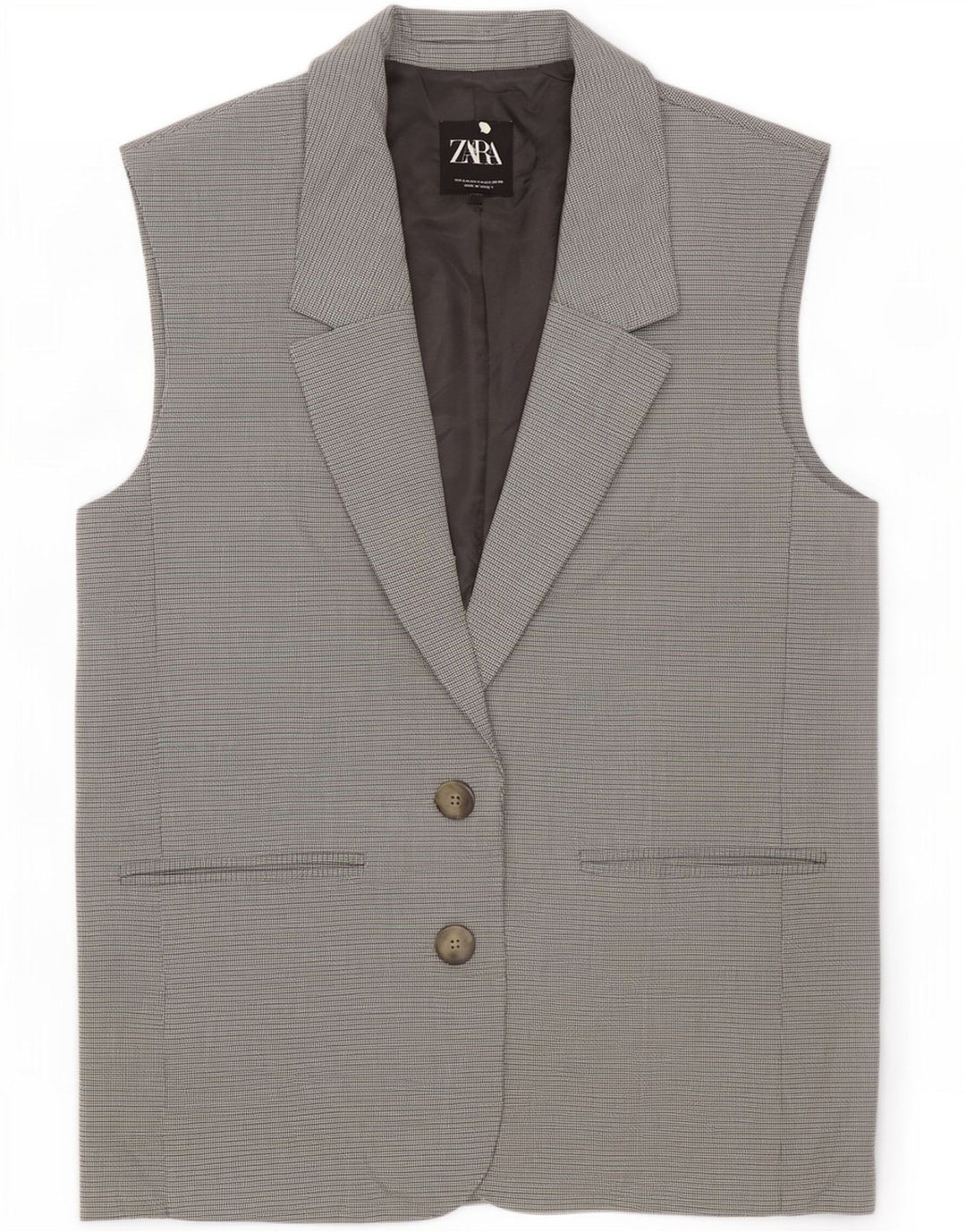 Zara Dame Oversized ærmeløs Blazer Jacket UK 10 Small Grey Check