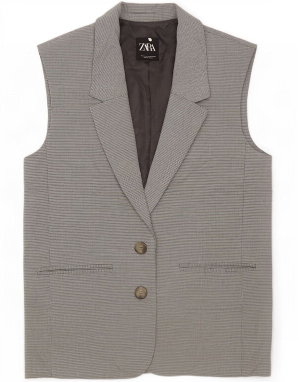 Zara Dame Oversized ærmeløs Blazer Jacket UK 10 Small Grey Check