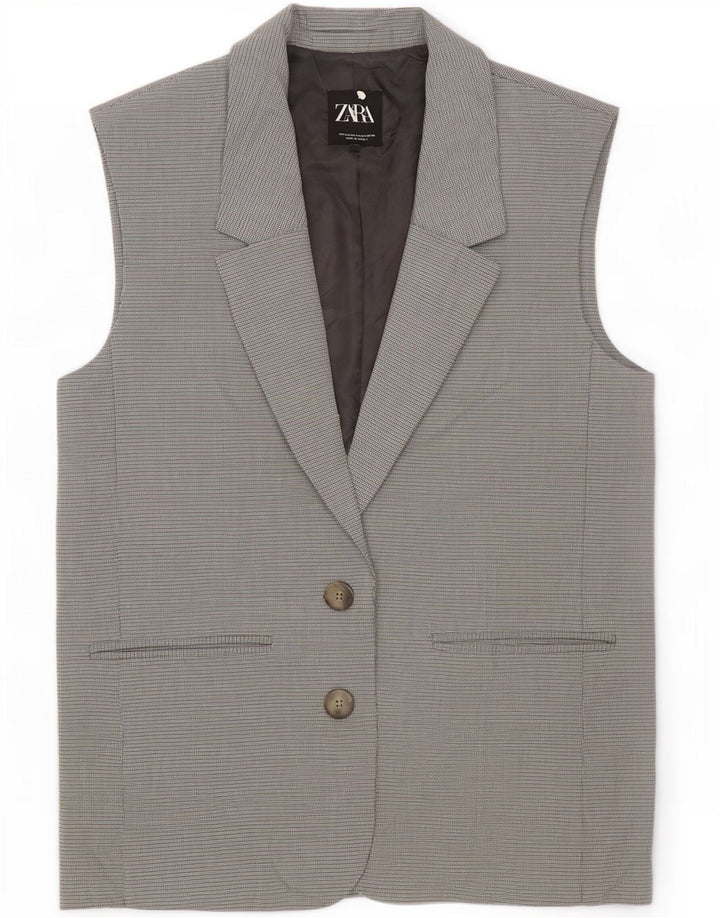 Zara Dame Oversized ærmeløs Blazer Jacket UK 10 Small Grey Check