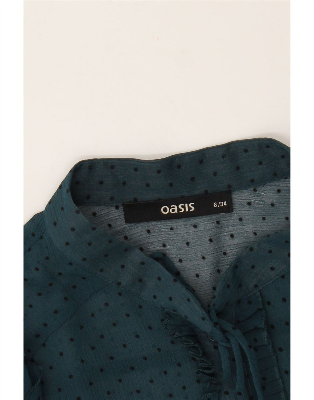 Oasis Womens Se Through Front Tie Shirt Bluse UK 8 Small Blue Spotted
